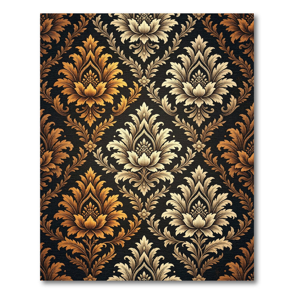 Ornate Golden Floral Damask Rug