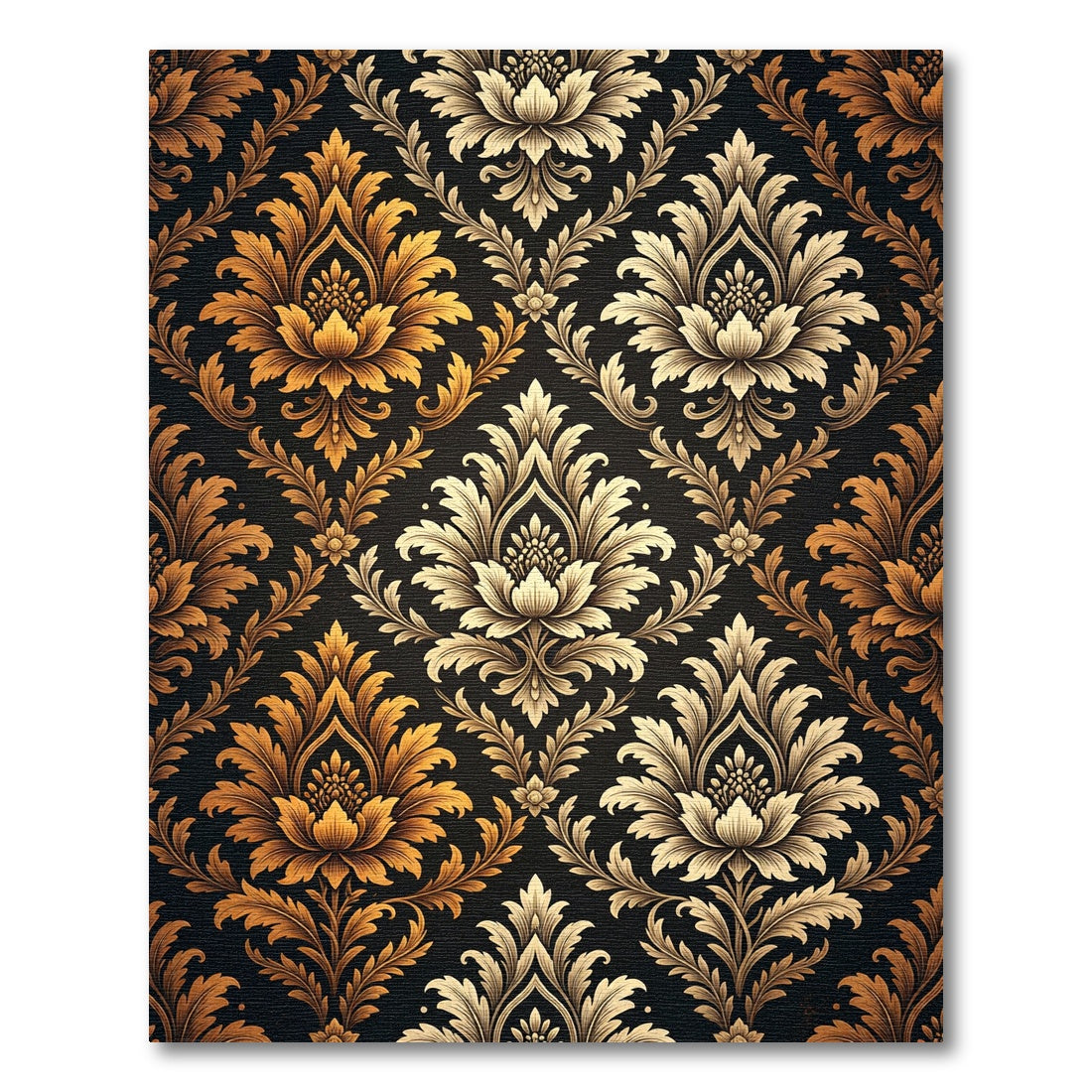 Ornate Golden Floral Damask Rug