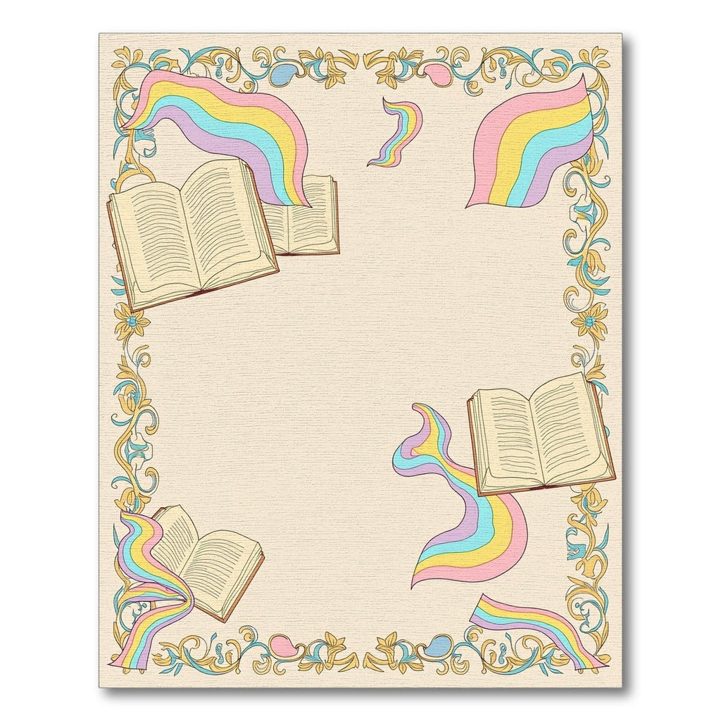Whimsical Open Books Rainbow Stream Rug
