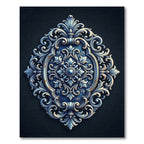 Ornate Navy Damask Filigree Medallion Rug