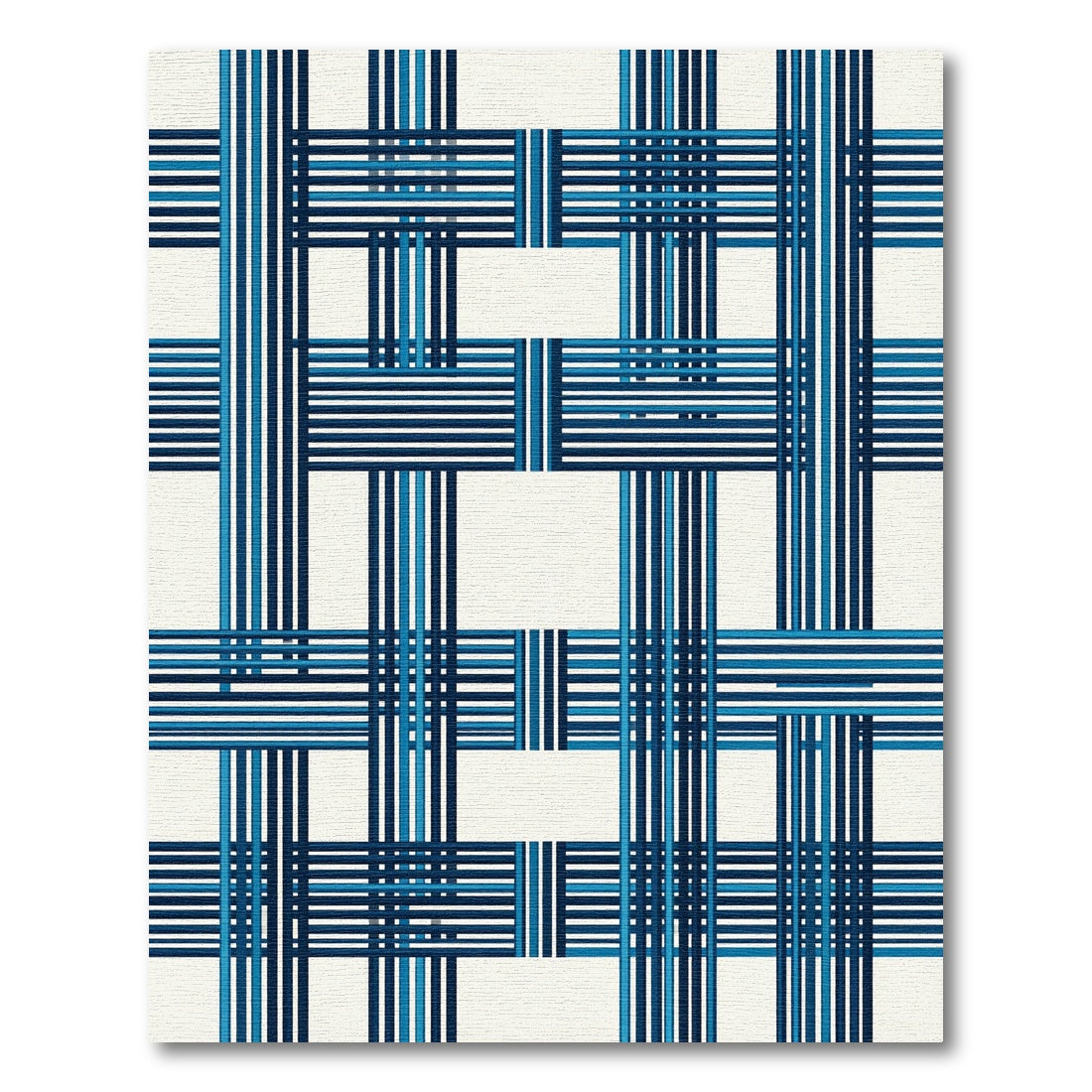 Geometric Navy Blue Linear Check Rug