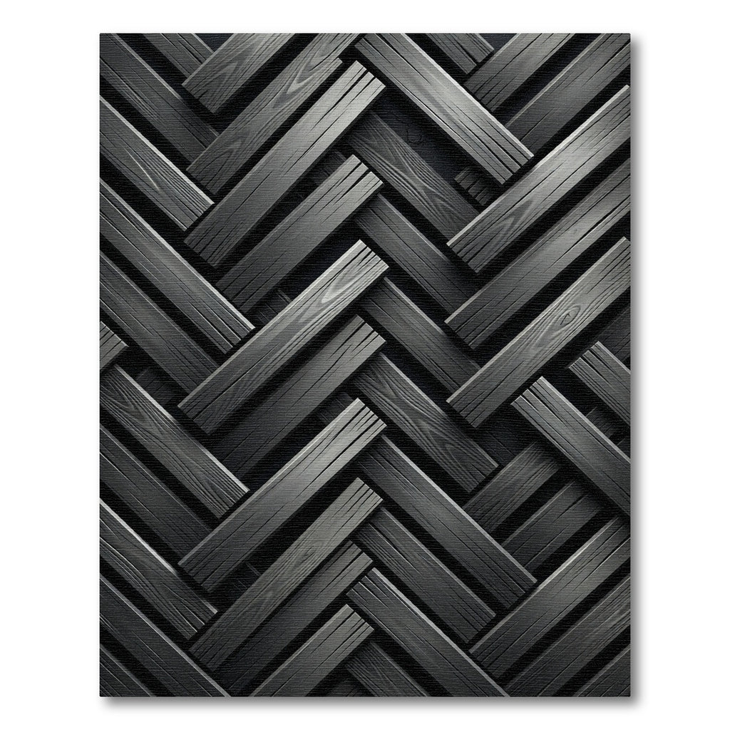 Monochromatic Charcoal Herringbone Slatted Plank Rug
