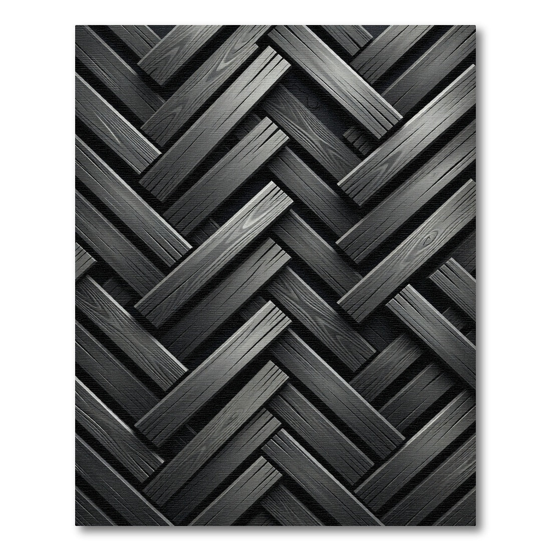 Monochromatic Charcoal Herringbone Slatted Plank Rug