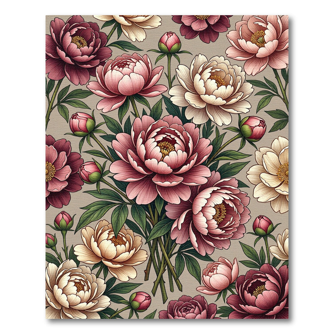 Vintage Pink Cream Peony Blossom Repeat Rug