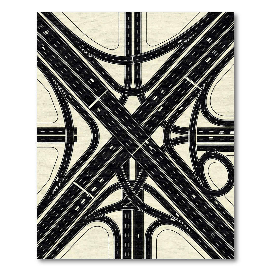 Monochrome Minimalist Highway Interchange Graphic Rug