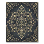 Elegant Charcoal Gold Ornate Floral Medallion Rug