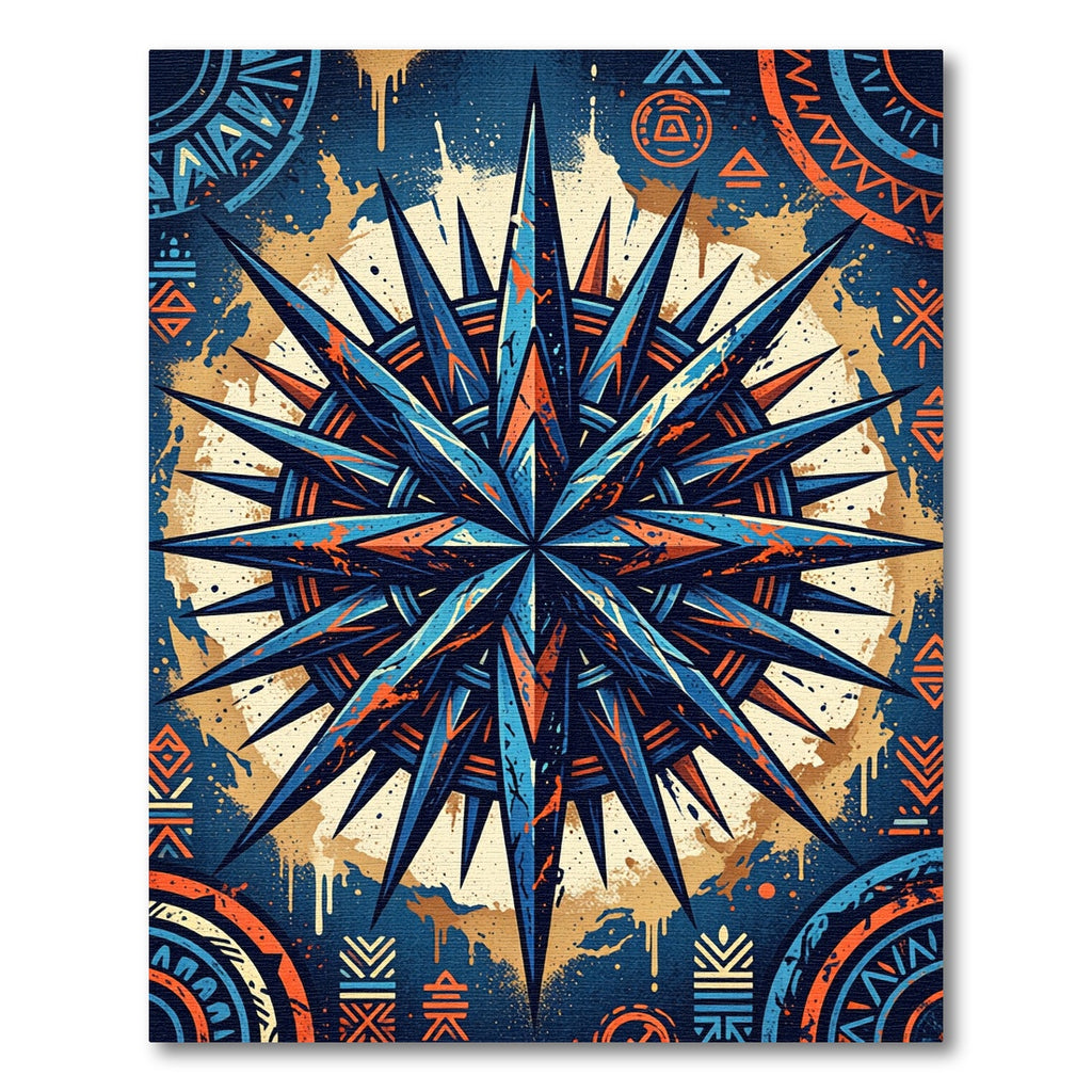 Celestial Navy and Amber Compass Graphic Rug