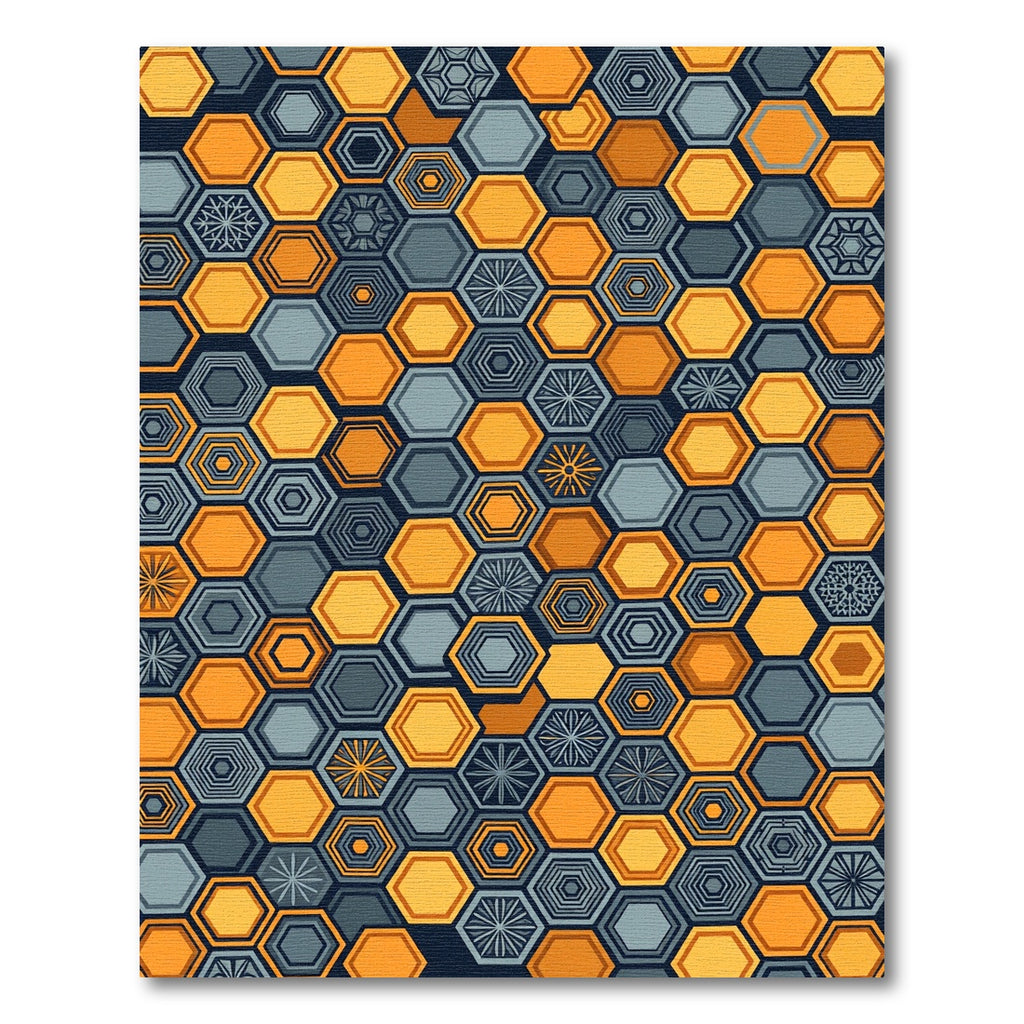 Amber and Slate Geometric Hexagon Mosaic Rug