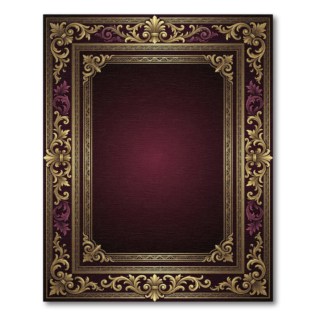 Ornate Baroque Damask Burgundy Gold Frame Rug