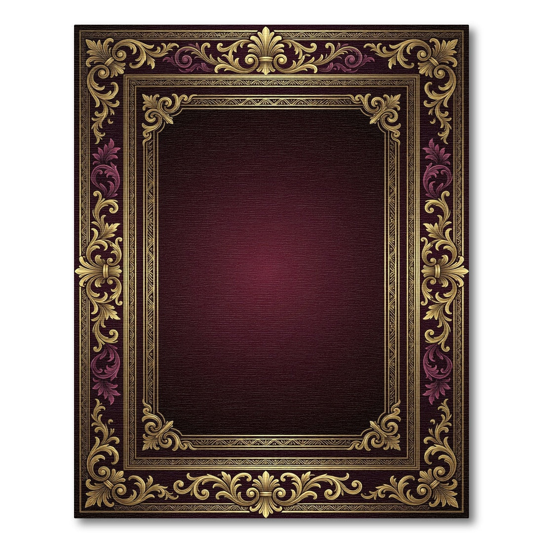 Ornate Baroque Damask Burgundy Gold Frame Rug