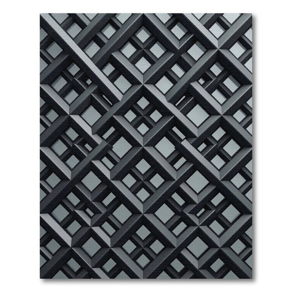 Monochrome Charcoal Geometric Lattice Grid Rug