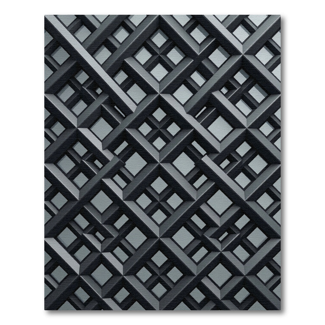 Monochrome Charcoal Geometric Lattice Grid Rug