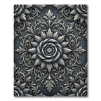 Metallic Silver Victorian Floral Engraving Rug