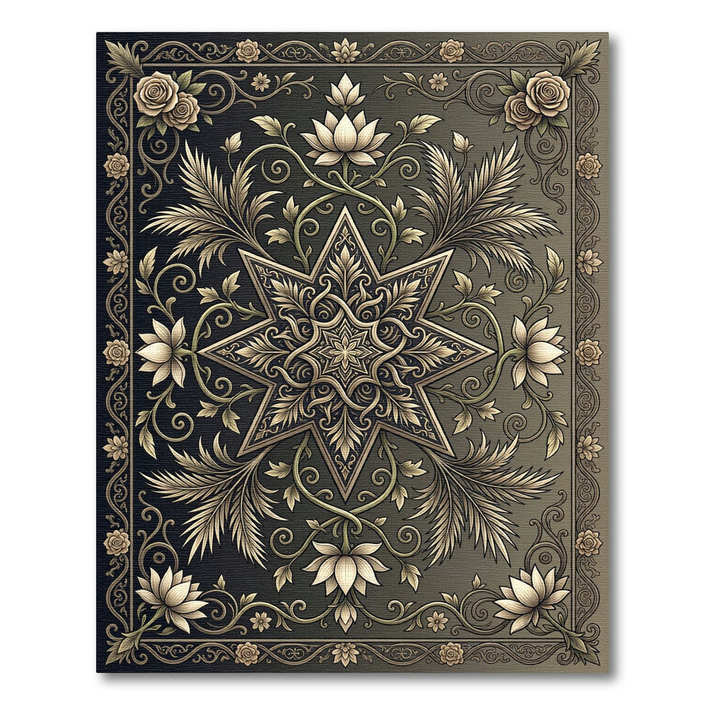 Ornate Bronze Floral Star Medallion Rug