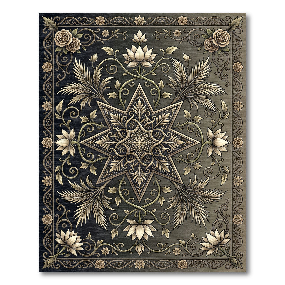 Ornate Bronze Floral Star Medallion Rug