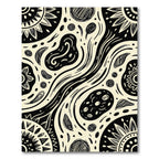 Cream Black Tribal Sunburst Swirl Rug