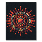 Radiant Crimson Geometric Sunburst Medallion Rug