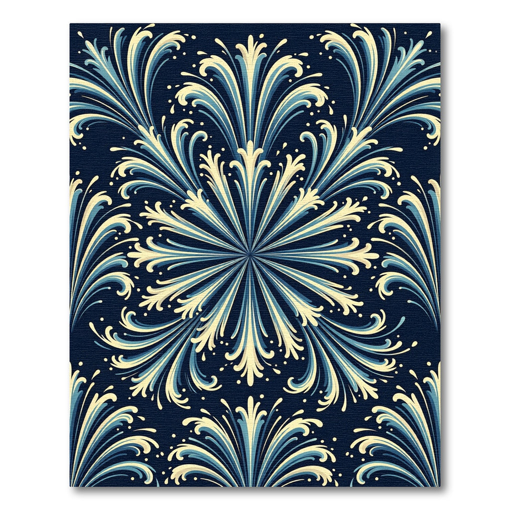 Navy Blue Cream Elegant Floral Swirl Rug