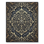 Ornate Golden Filigree Charcoal Damask Rug