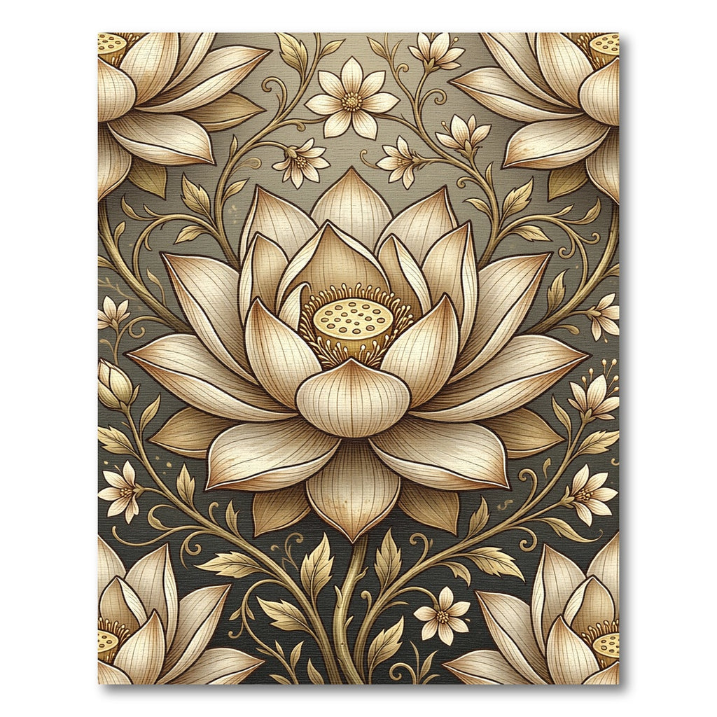 Elegant Golden Lotus Floral Art Rug
