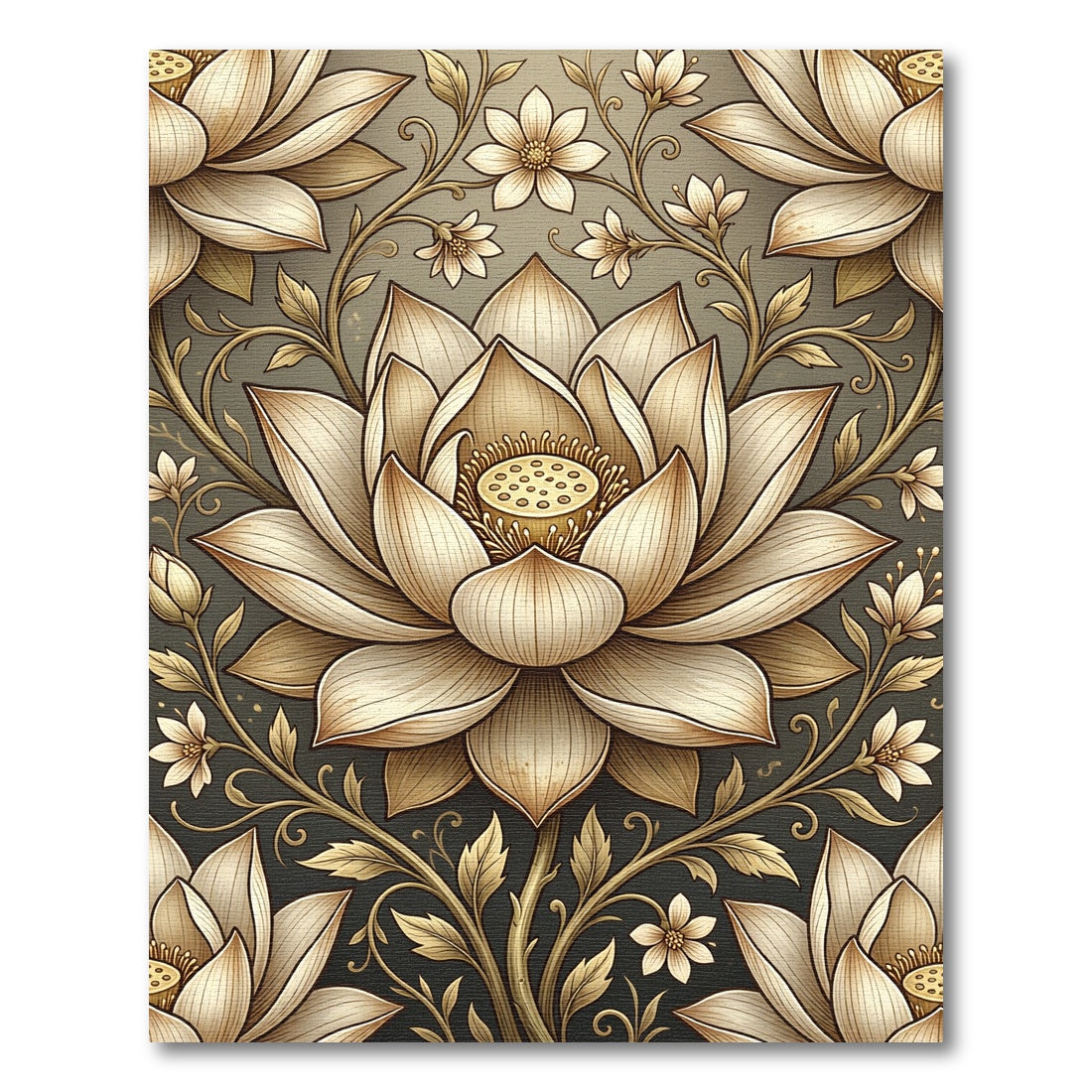 Elegant Golden Lotus Floral Art Rug