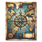 Vintage Nautical World Map Compass Art Rug