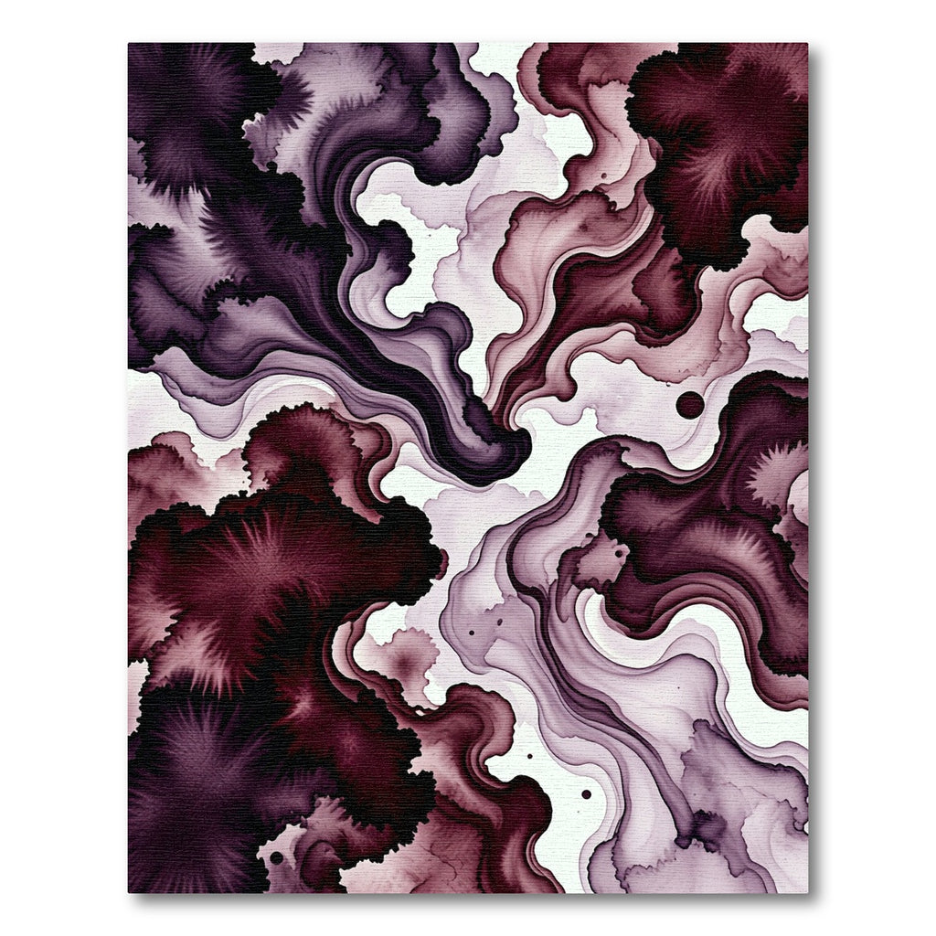 Deep Wine Fluid Ink Abstract Wave Rug