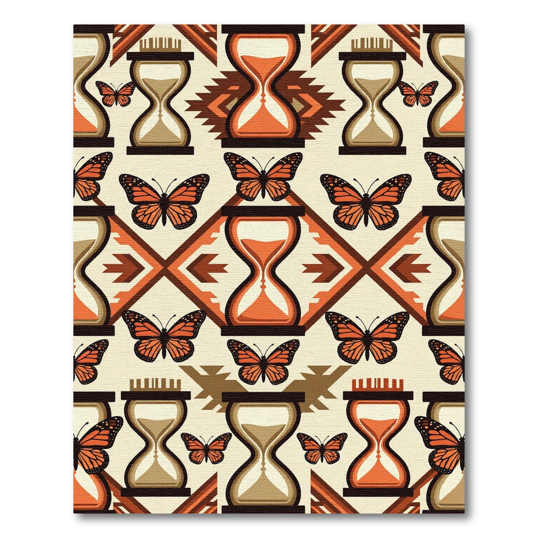 Terracotta Monarch Butterfly Hourglass Geometric Rug
