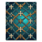 Gothic Gold Crosses and Teal Chainwork Rug