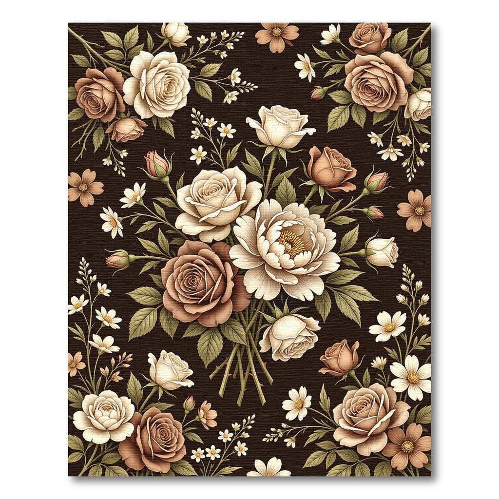 Vintage Dark Floral Botanical Rose Bouquet Rug