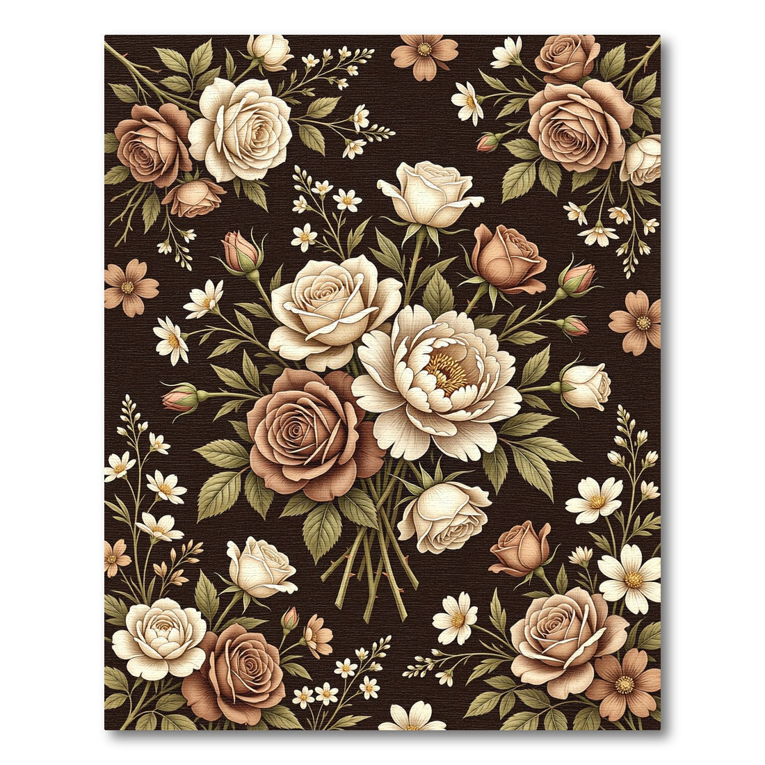 Vintage Dark Floral Botanical Rose Bouquet Rug
