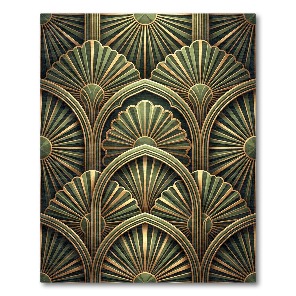 Art Deco Emerald Golden Fan Segment Rug