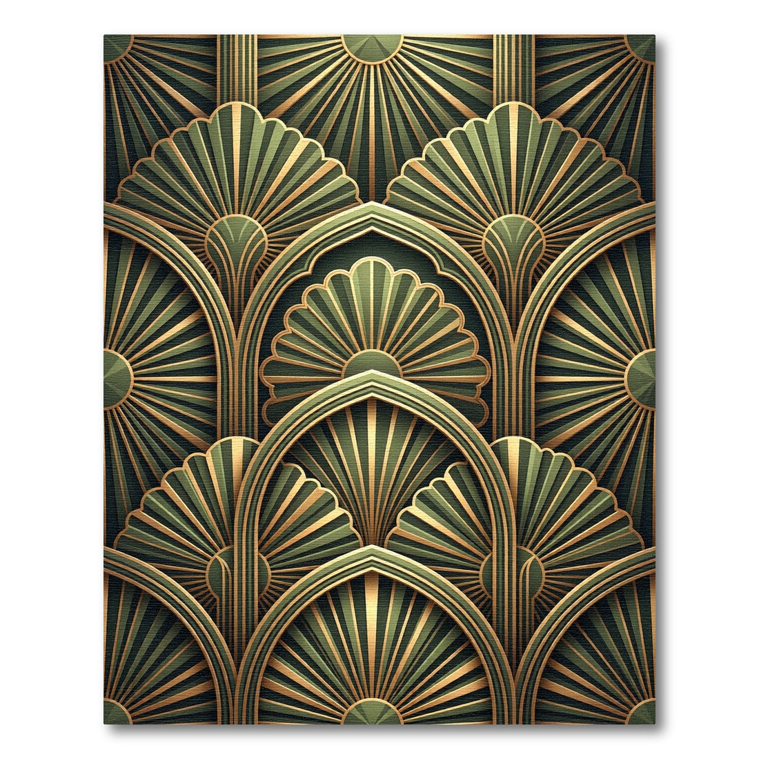 Art Deco Emerald Golden Fan Segment Rug