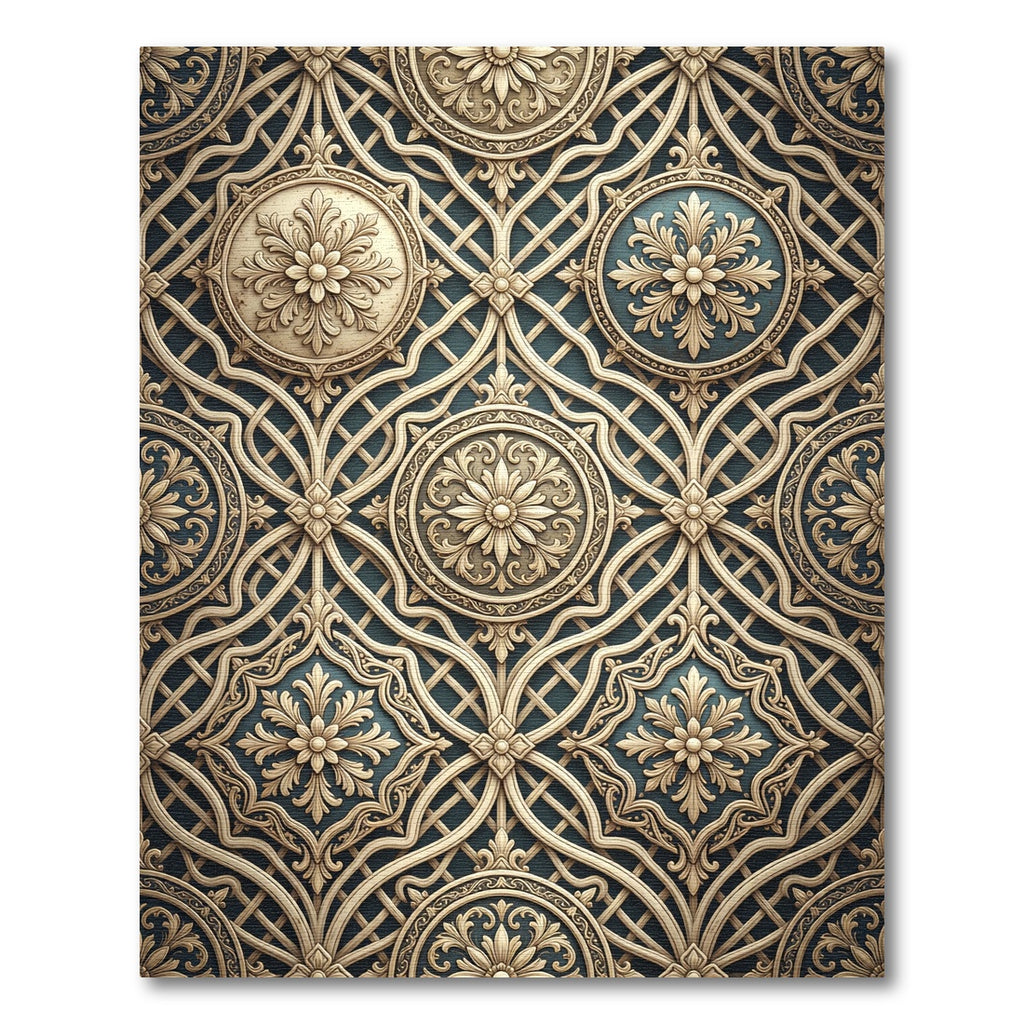 Antique Teal Gold Floral Trellis Rug