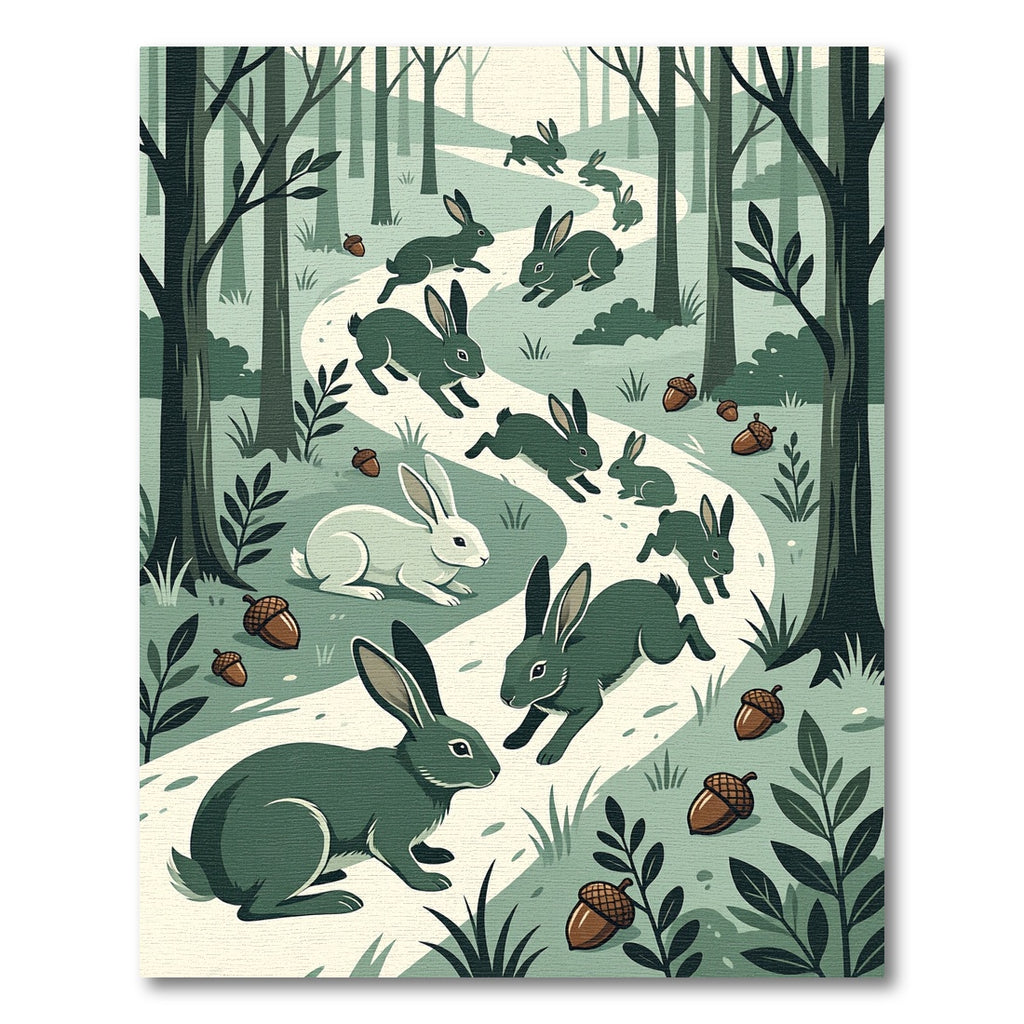 Whimsical Sage Woodland Rabbit Forest Rug