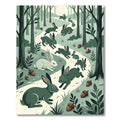 Whimsical Sage Woodland Rabbit Forest Rug
