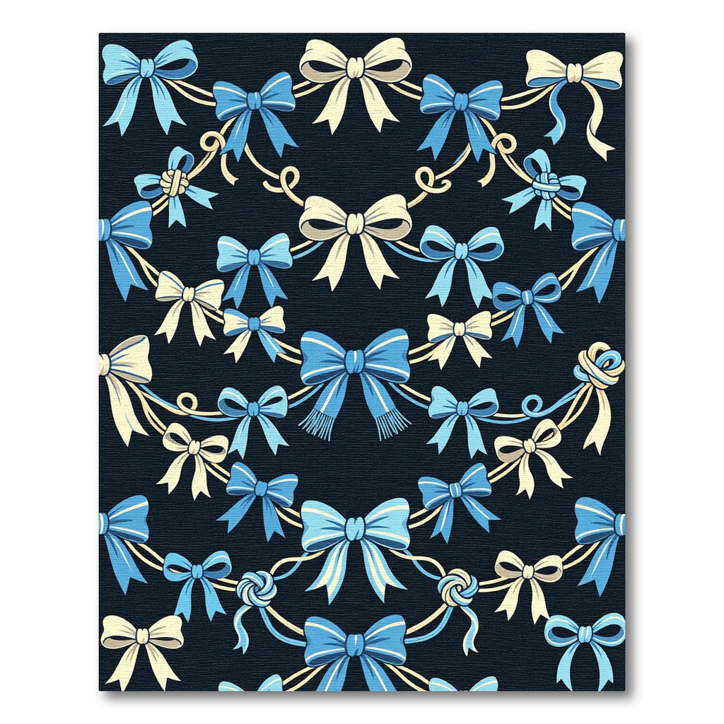 Elegant Blue Ribbon Bow Garland Rug