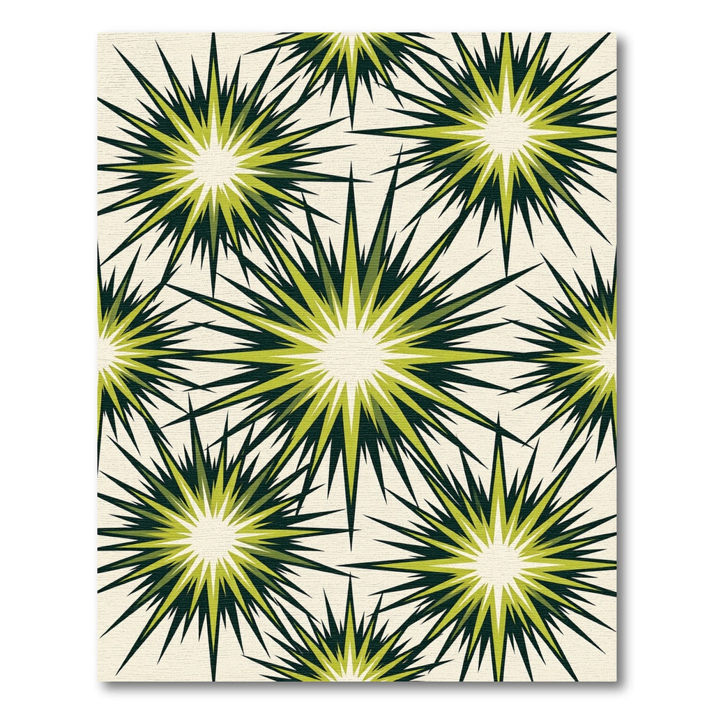 Mid-Century Olive Green Sunburst Rug