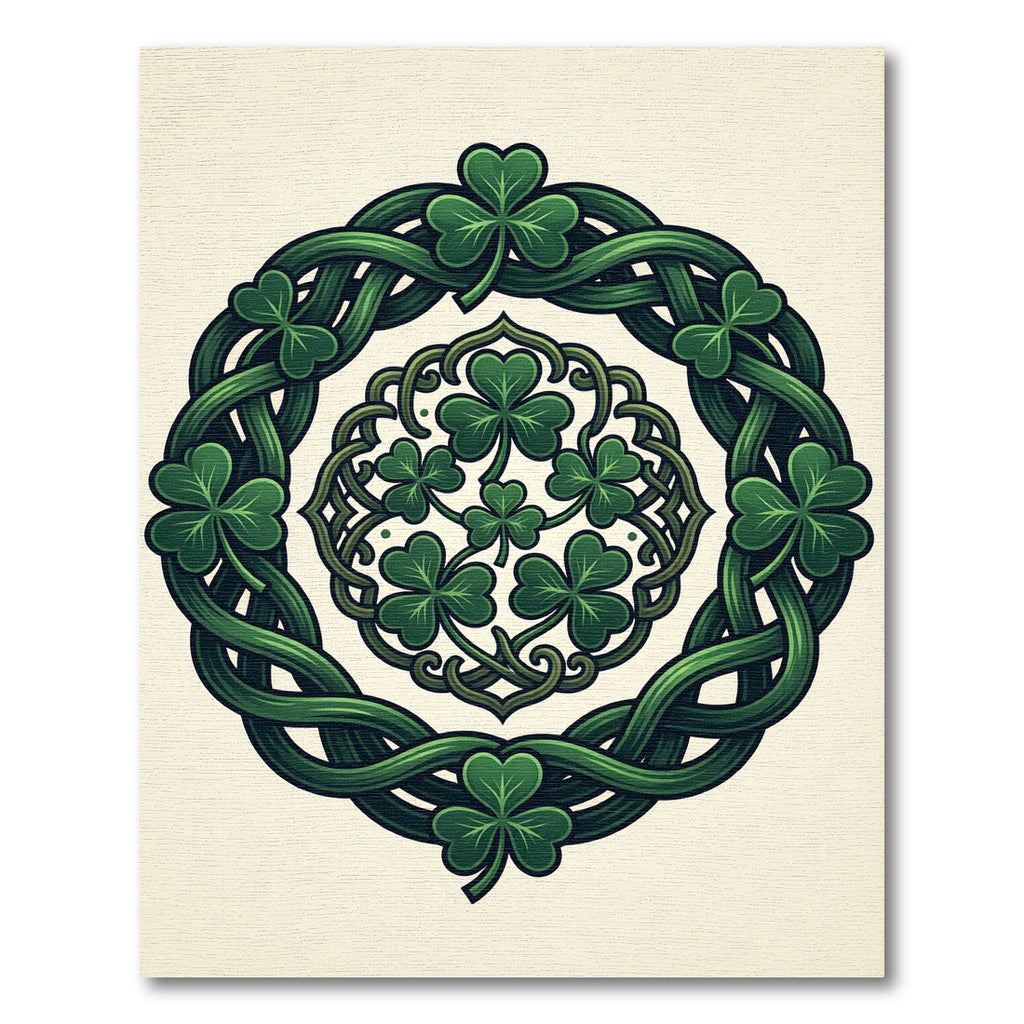 Celtic Shamrock Intertwined Vine Green Medallion Rug