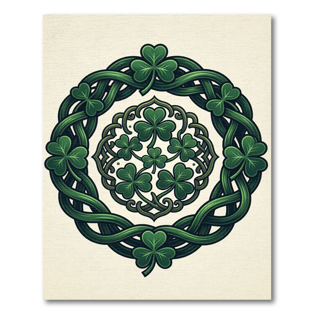Celtic Shamrock Intertwined Vine Green Medallion Rug