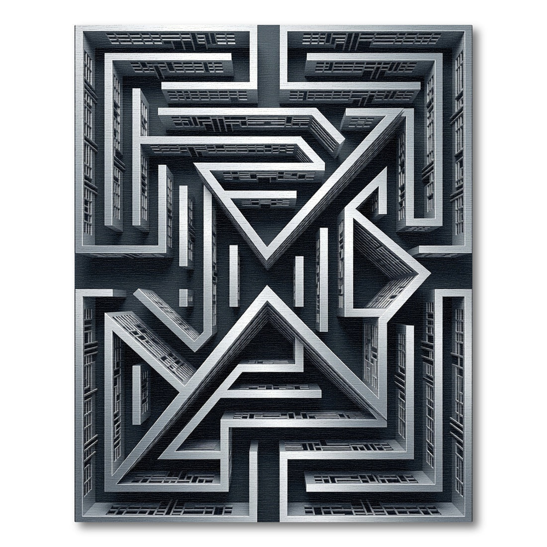 Architectural Monochrome Geometric Maze Interior Rug