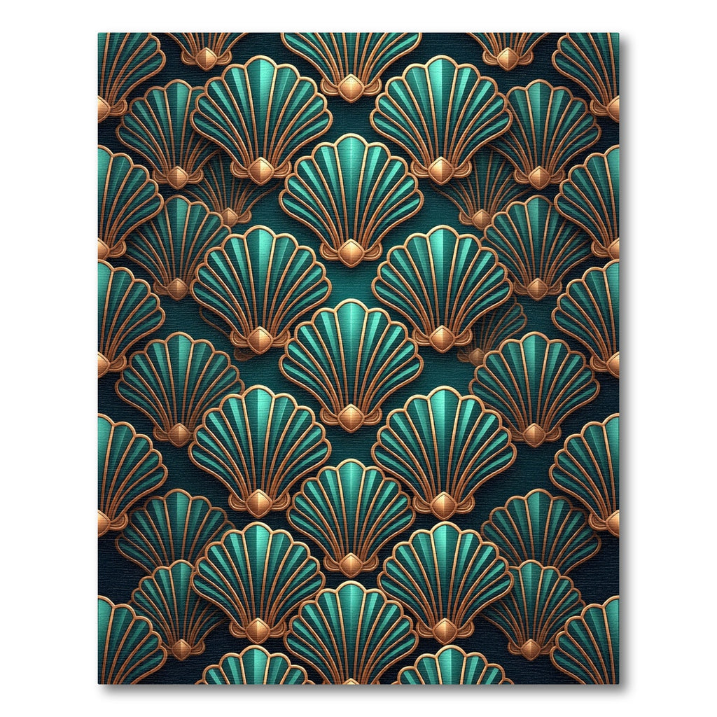 Art Deco Teal Gold Shell Radiance Rug