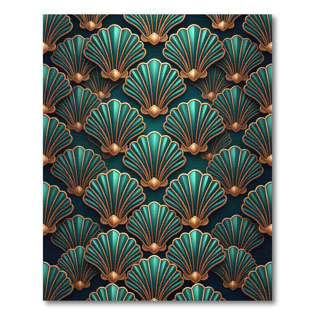 Art Deco Teal Gold Shell Radiance Rug