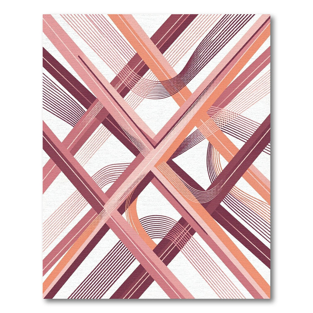 Geometric Coral and Plum Intersecting Lines Rug