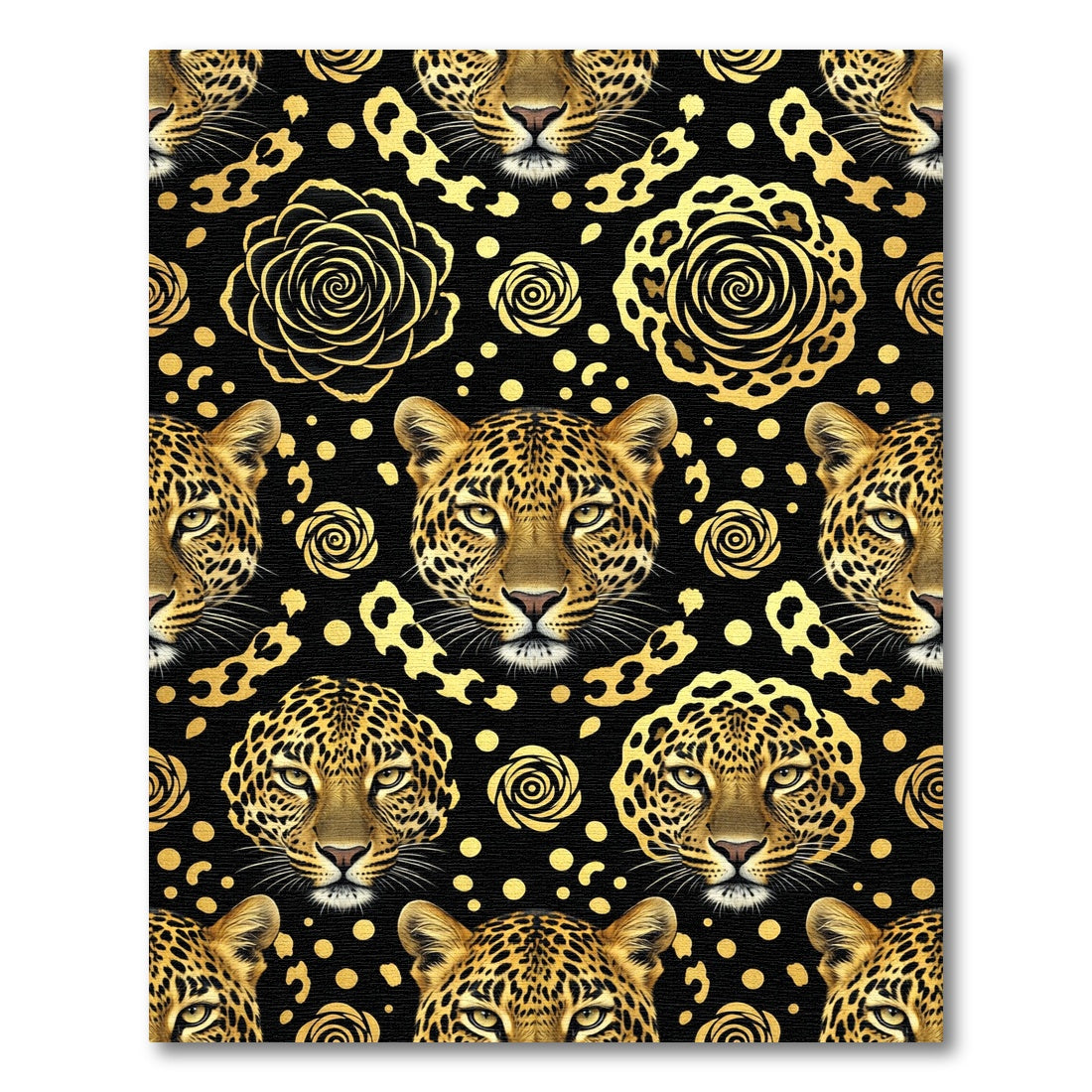 Bold Gold Leopard Rose Floral Rug
