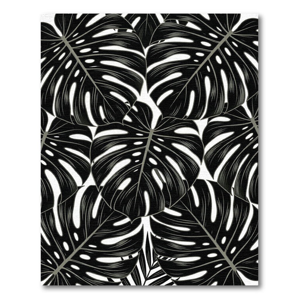 Dramatic Black Tropical Leaf Collage Rug