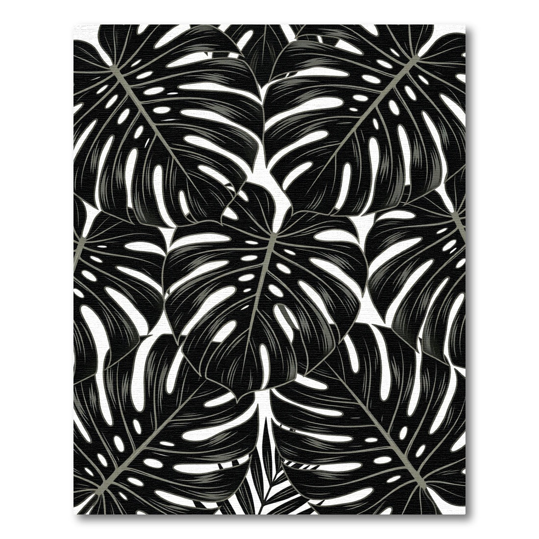 Dramatic Black Tropical Leaf Collage Rug