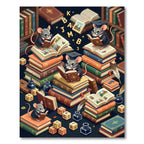Whimsical Scholarly Mouse Library Illustration Rug
