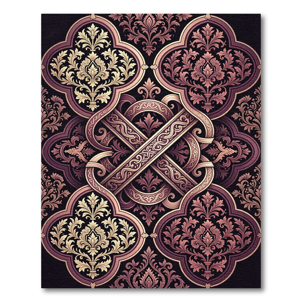 Elegant Damask Mauve Floral Scrollwork Rug