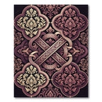 Elegant Damask Mauve Floral Scrollwork Rug